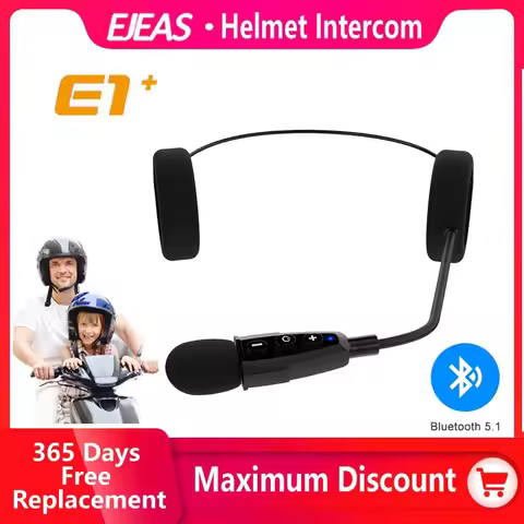 EJEAS E1+ Wireless Motorcycle Helmet Bluetooth Headset Music Headphone Speaker Optional Remote Contr