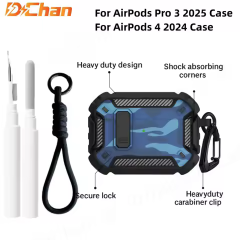 Carbon Secure Lock Case for AirPods Pro 3 Shockproof Full Protection Cover for AirPod 4 Accessories 