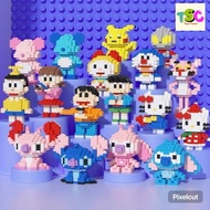TSC PART I Toystown Nano Blocks Mini 12CM Cartoon Character Onepiece Kuromi Pikachu Disney 3D Model 