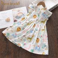 Bear Leader Cartoon Print Baby Girls Princess Dress New Fashion Summer Floral Dresses Toddler Kid Pa