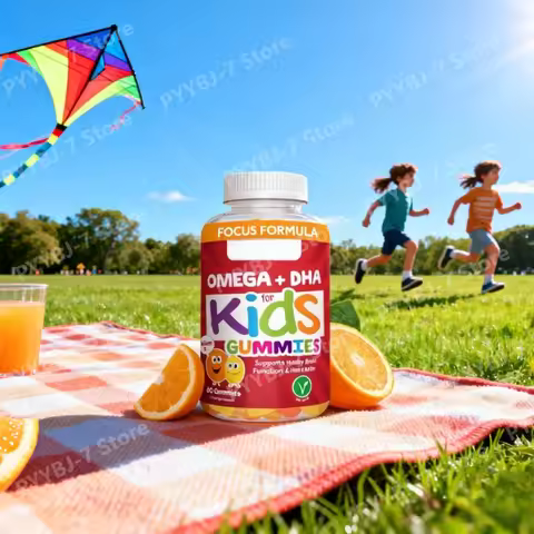 Kids Gummies with Omega 3 6 9 + D H A Vitamin C Supports Healthy Brain Function Vision Heart Health 