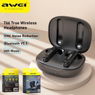 Awei T66 Wireless Bluetooth 5.3 Earphones Bluetooth Headphones Stereo Sports Headset ENC TWS Earbuds With Dual HD Mic Over The Ear Headphones