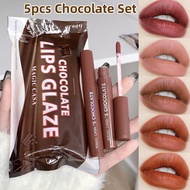 Ready Stock 5pcs chocolate Matte Lip Glaze set Nude velvet Lip gloss Make up Lip set Waterproof Mois
