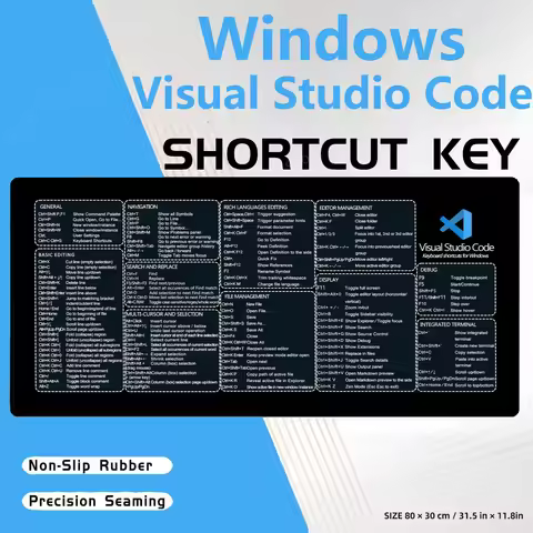 Visual Studio Code Keyboard Shortcuts For Windows Mouse Pad Desk Mat Cheat Sheet Software Web AI Eng