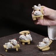Tea Table Stool Ornaments Cat Creative Handmade Chair Tea Play Tea Tray Lucky Cat Purple Sand Mud Pa