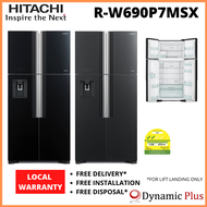 [BULKY] Hitachi R-W690P7MSX Big French 4 door Fridge 531L with FREE GIFT -1.0L MICOM Rice Cooker - RZ-PMA10Y (worth $159)