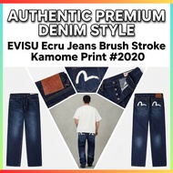 EVISU Jeans Ecru Brush Stroke Kamome Print #2020 Original Japan Regular Fit Denim