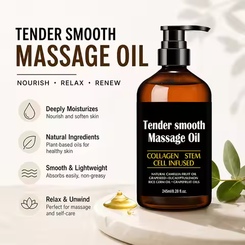 Amococo 2/3pcs Massage Oil Tender Smooth Body Massage Oil 60ml/245ml with Collagen Stem Cell Infused