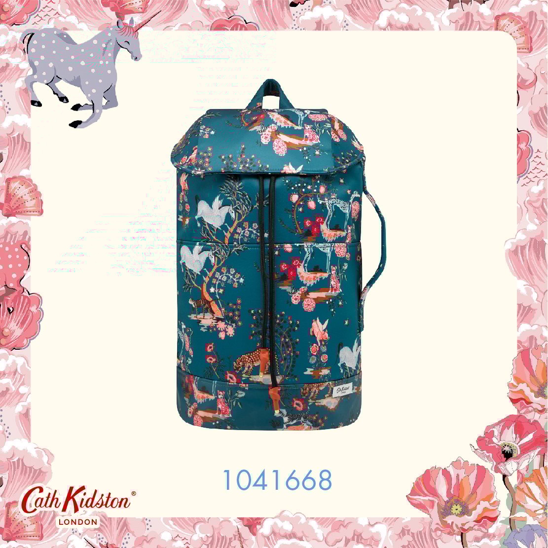 Cath Kidston - Ba lô đi học/đi làm/du lịch/Recycled Satin Duffle Backpack - Painted Kingdom - Teal -