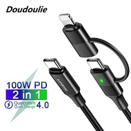 Doudoulie 100W USB C To Type C Lightning 2 in 1 Fast Charging Cable For Huawei Samsung Xiaomi Support i-Phone 14 13 12 11 Pro Max X