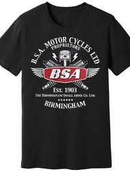 BSA Vintage Motorcycles Birmingham Men's Short Sleeve T-Shirt - Black Cotton Tee with Classic Motorc