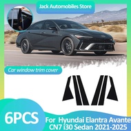 Car Window Trim Cover For Hyundai Elantra Avante CN7 i30 Sedan 2021~2025 Pillar Stickers Black Carbo