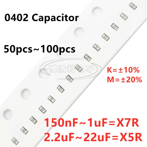 0402 SMD Capacitor 150/220/330/470/560/680/820NF 1UF 2.2UF 4.7UF 10UF 22UF 10/16/25/50V 10% 20% X5R 