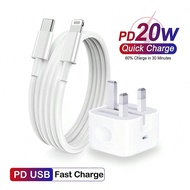 20W USB-C UK Plug Fast Charger Adapter + 3.3ft/100cm Type-C To Lightning Fast Charging Cable Set, Co