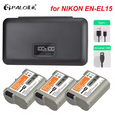 EN-EL15C EN EL15B EN EL15A EL15 USB Battery With LCD Charger Box for Nikon D750 D810 D7500 D500 Z5, 