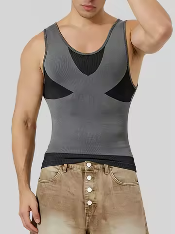 Men's Compression Square Cut Tank Top Slim Fit Sleeveless Muscle Undershirt Workout Vest for Abs Abd