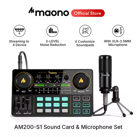 maono AM200-S1 Sound Card Microphone Set MaonoCaster Audio Interface with Condenser Mic for Live Str