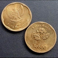 2 Keping Koin 500 Rupiah Asli Original Melati Besar Tahun 1990-2000an Rp 500 Kuning Melati Kecil Mel