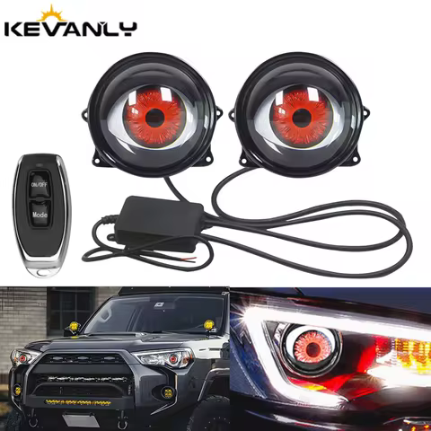 12V Dynamic Devil Eyes LED Car Lights Remote Headlight Eyes Lenses Assembly Kits Retrofit Accessorie