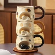 Couple Ceramic Mug 3D Cat Nest Design Coffee Cup with Handle, Cute Gift