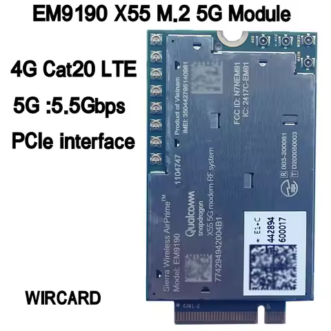 EM9190 5G NR Sub-6 GHz and mmWave Module LTE 4G Card M.2 5G Module PCIe3.0 interface Cat20 For Lapto
