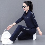 แฟชั่นสบายๆชุดกีฬาสําหรับแม่วัยกลางคนฤดูใบไม้ผลิฤดูใบไม้ร่วง Zip-Up Collared Sweatshirt Sweatpants S