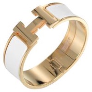 二手愛馬仕 Click Clack 手鐲，GM H 手鐲，鍍金琺瑯，法國製造，玫瑰金，約 66 克，女士款。