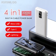 【New stock】▬Portable 20000mAh Powerbank 4 Output Built In Cable Power Bank Fast Charge Ultra Slim Charger Micro USB Phon