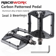 RACEWORK Bicycle Pedals 3 Bearings Carbon Fiber Coating Ultralight Flat Pedal