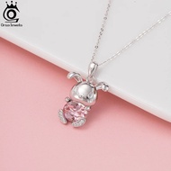ORSA JEWELS S925 Silver Cute Rabbit Pendant Necklaces for Women Jewelry Accessories Sweet Crystal & 