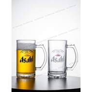 Draw Beer Mug 500ml Glass Household Tea Cup with Handle Bar Large Capacity Japanese Style Asahi Beer