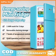 SNOWSEA Mini Fridge 42L Two Doors with Freezer Door Household Pink Energy Saving Quiet Refrigerator