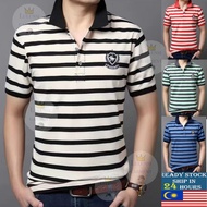Malaysia spotcod 100% cotton embroidery T shirt polo Men shirt men summer striped polo T shirt cotton polo shirt shirt Men T shirt men's short sleeve