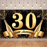 Black and Gold Happy 50th Anniversary Party Banner Photography Backdrop Cheers to 30 40  60 80th Ann