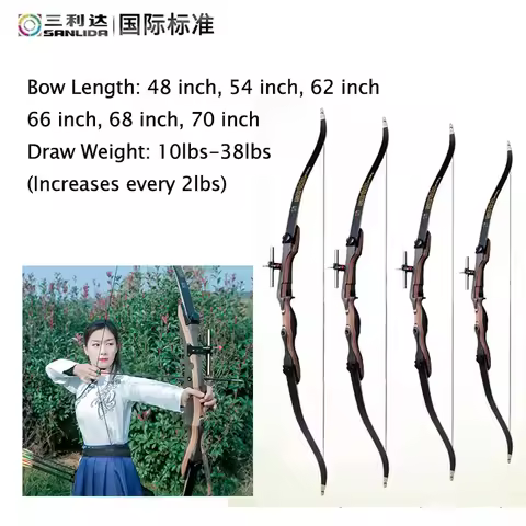 SANLIDA Noble Wood Recurve Bow Set 66" 68" 70" Takedown Bow12-38lbs Right/Left Hand Junior competiti