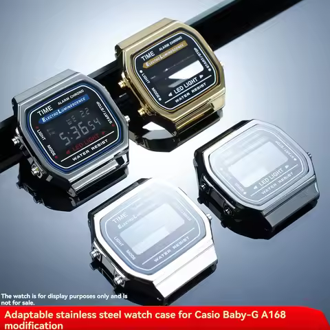 A168 Metal Watch Case with Glass Mod Kit for Casio A168W A168WGG-1B A164WA-1 Stainless Steel Case Me
