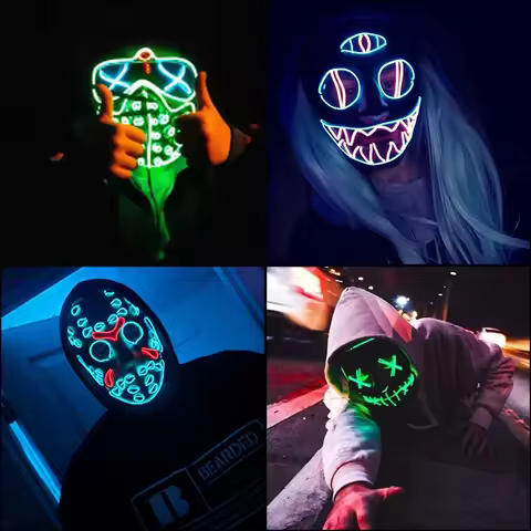 Hot Sales Carnival LED Mask Party Masque Masquerade Masks Horror Neon EL Mask LED Light Up Mask Hall