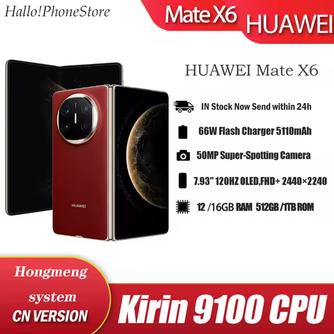 NEW Huawei Mate X6 Fold Screen OLED Kirin 9100 Octa Core HarmonyOS 4.3 IPX8 50MP Three OIS Cameras N