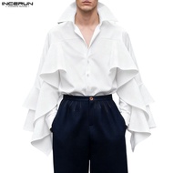 INCERUN Men's Ruffle Clean Color Shirt