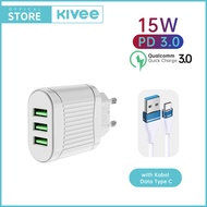 KIVEE Charger fast charging 15W USB*3 QC 4.0 Kepala Charger iphone