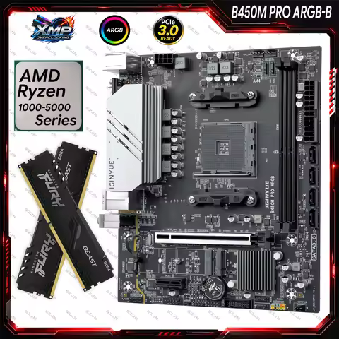 JGINYUE B450M PRO ARGB-B AM4 Motherboard Ryzen 5 5600 1000-5000 DDR4 Max 32GB 4000MHz XMP M.2 NVMe P