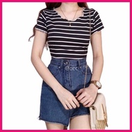 ◺ 99saleshop [ACC] ~ Sabrina Top Stripes Print Tops Tees T-shirt Blouse Trending OOTD Fashion Hot