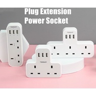 Multi Plug Extension Power Adaptor with USB, TESSAN Surge Protector Plugs Extension Sockets Wall Charger Adapter, UK 3 Pin Power Socket for Home, Office, Kitchen, PC