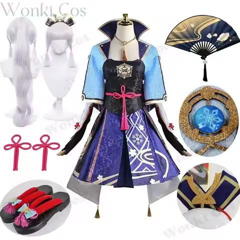 Kamisato Ayaka Cosplay Costume Wig Impact Ayaka Cosplay Dress Folding Fan Ayaka Shoes Full Set