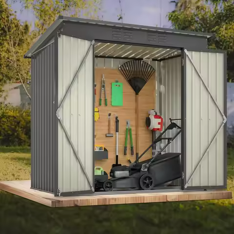 6x4ft Galvanized Steel Outdoor Storage Shed with Floor Frame Tool House for Backyard Patio Lawn, Cus
