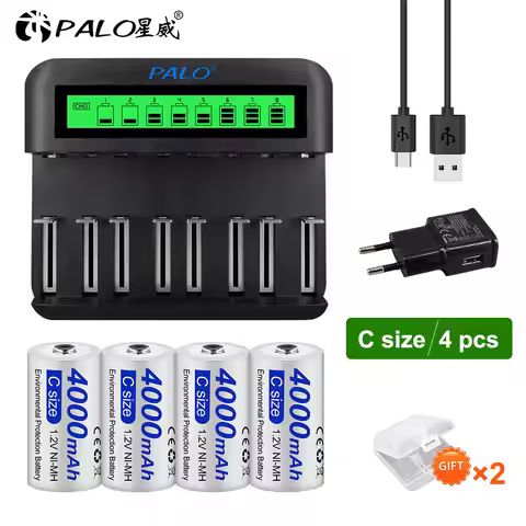 2-8pcs C Size LR14 Rechargeable Battery 4000mAh Type C Battery 1.2V NI-MH Rechargeable C Batteries f