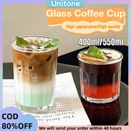 U.O. 400ml/550ml Striped Glass Mug Ice Coffee Cup Transparent Milk Tea Juice Glass 1Pcs