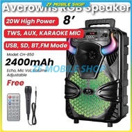 Avcrowns CH-850 Wireless 8 inch Speaker Box Super Bass With RGB Light Outdoor Bluetooth USB Karaoke Radio