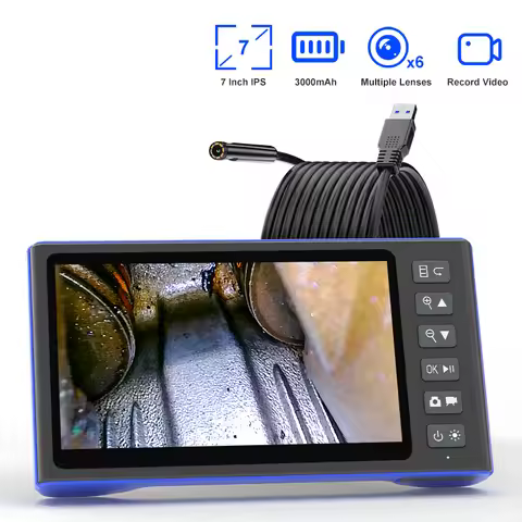 7'' IPS Screen Endoscope HD 1080P Camera 3.9mm 8mm Split Design 1-15m Rigid Cable Replaceable for In
