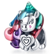 925 SIGNATURE SILVER Solid 925 Sterling Silver Giddy Rainbow Unicorn Pandora Inspired Bead Charm